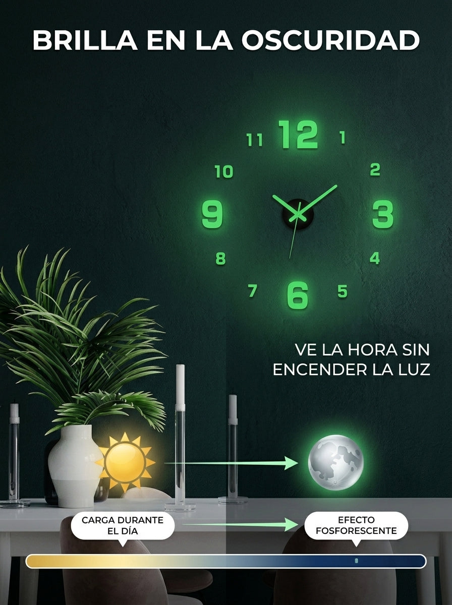 Mini Reloj De Pared Luminoso Adhesivo