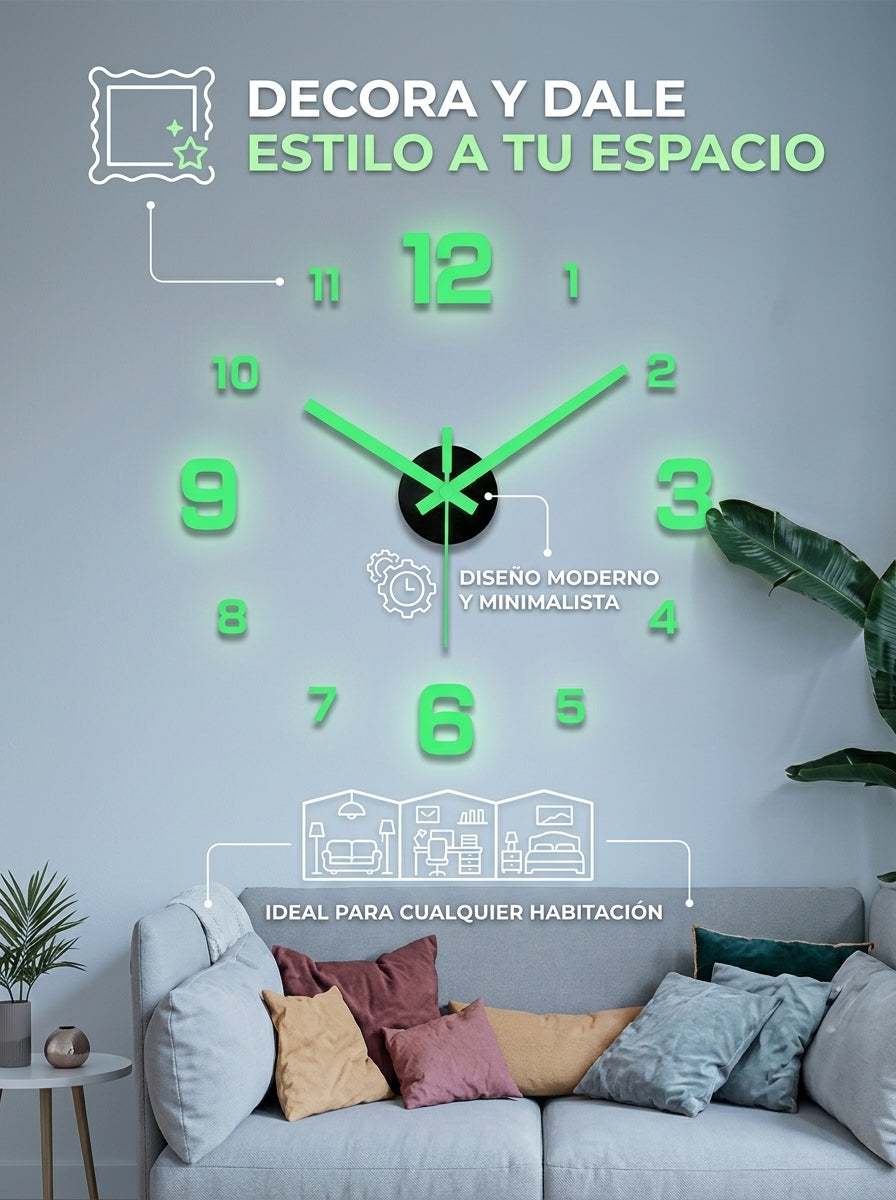 Mini Reloj De Pared Luminoso Adhesivo